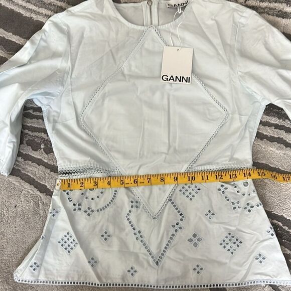 GANNI Women’s Broderie Anglaise Blouse Top Full Zipper - Picture 11 of 13